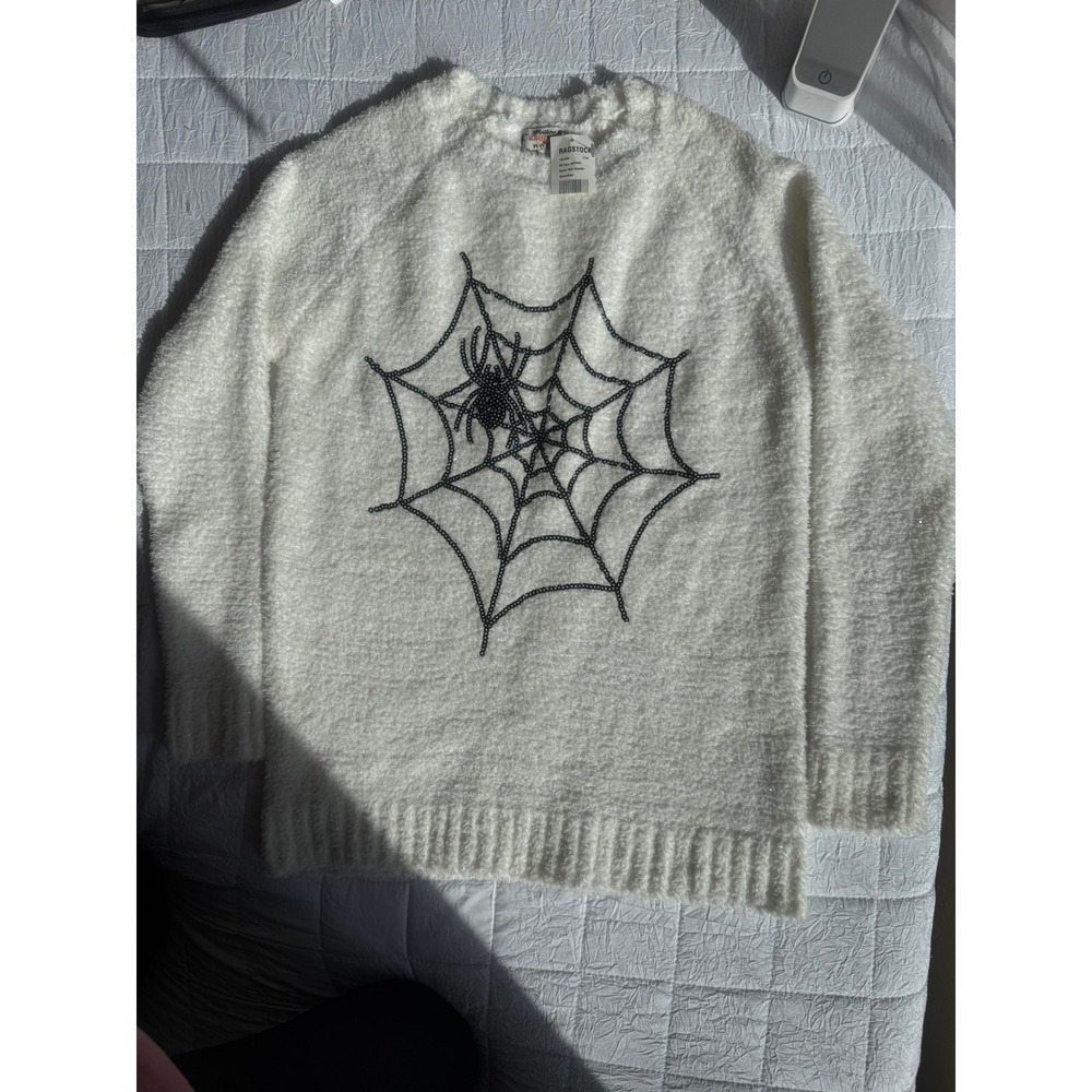 Ragstock Halloween White Fuzzy Spider Web Sweater Women's Small NWT